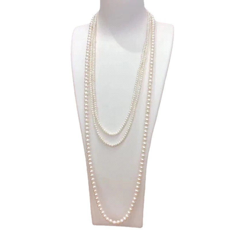3-4mm & 7-8mm Freshwater Pearl Necklace - Layered Design, Korean Style
