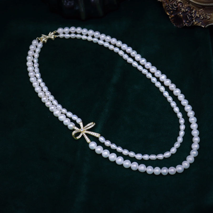 natural freshwater pearl necklace, women's fashion versatile jewelry, double-layer niche design