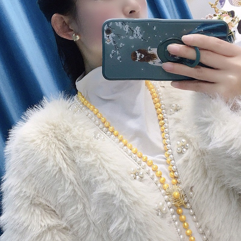New Pearl Necklace - Gold Pendant, Long Chain, Gift with Jewelry Box