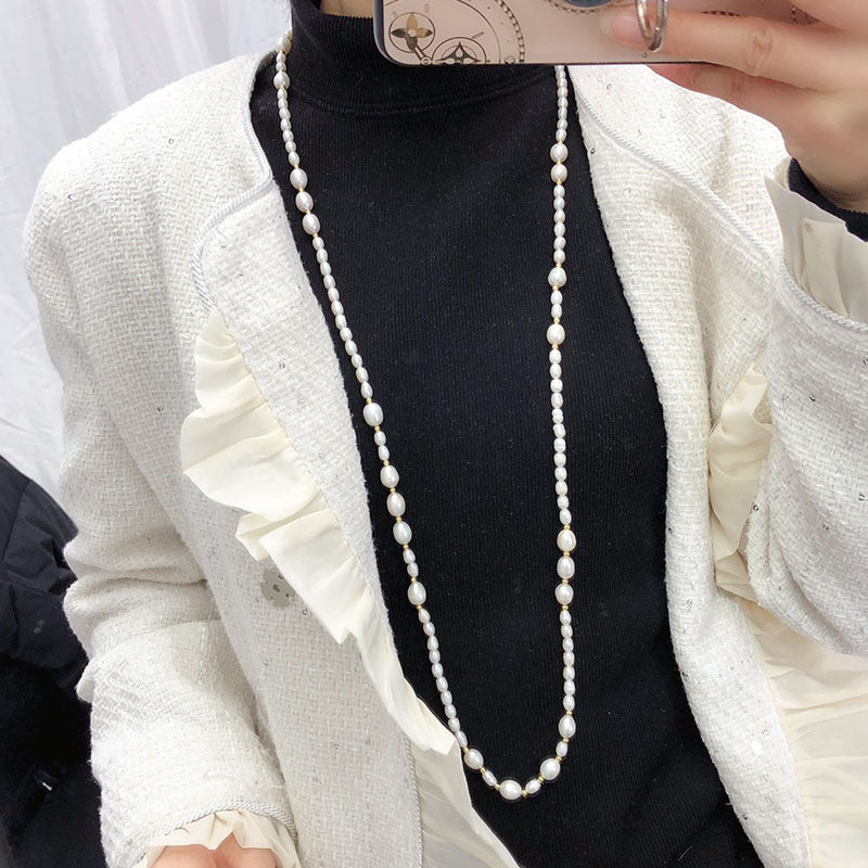 Natural Rice Pearl Necklace for Women - Baroque Minimalist Luxury Pendant Chain, Versatile Fashion Jewelry