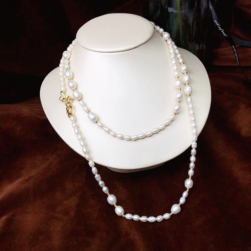 Natural Rice Pearl Necklace for Women - Baroque Minimalist Luxury Pendant Chain, Versatile Fashion Jewelry