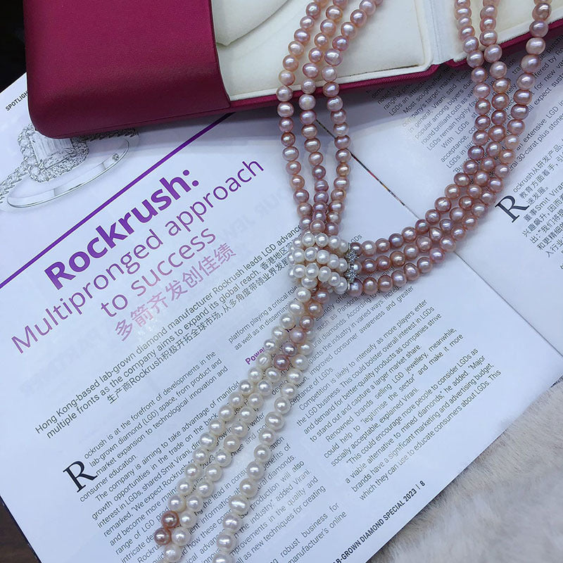 Long Freshwater Pearl Sweater Chain | Three-Layer Necklace for Women"