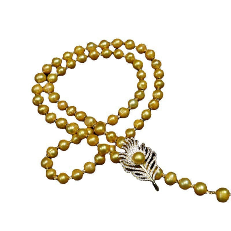 New Pearl Necklace - Gold Pendant, Long Chain, Gift with Jewelry Box