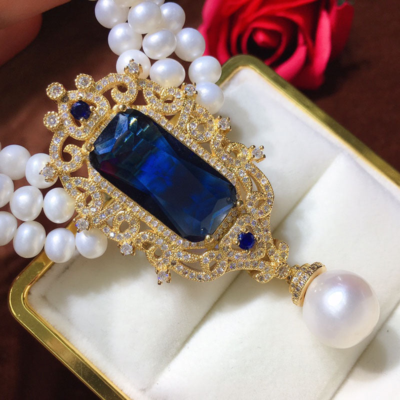 French retro freshwater pearl necklace female white versatile multi-layer fashion personality retro court style French style