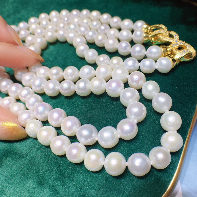 French freshwater pearl necklace women's Korean 8-9mm double-layer stacked wear nearly round and flawed fashion versatile temperament jewelry 326