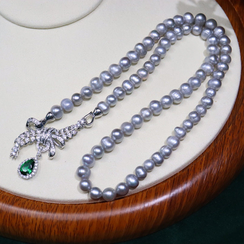 Freshwater pearl necklace women's 8-9mm nearly round and slightly flawed one multi-band autumn and winter fashion versatile collarbone chain jewelry 377