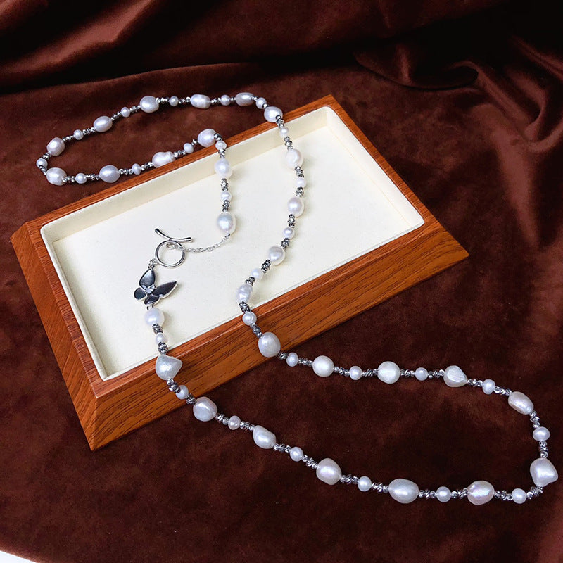 Natural Baroque Pearl Necklace for Women - Irregular Pearl Collarbone Chain, Minimalist Luxury Jewelry with Rice Pearl Accents