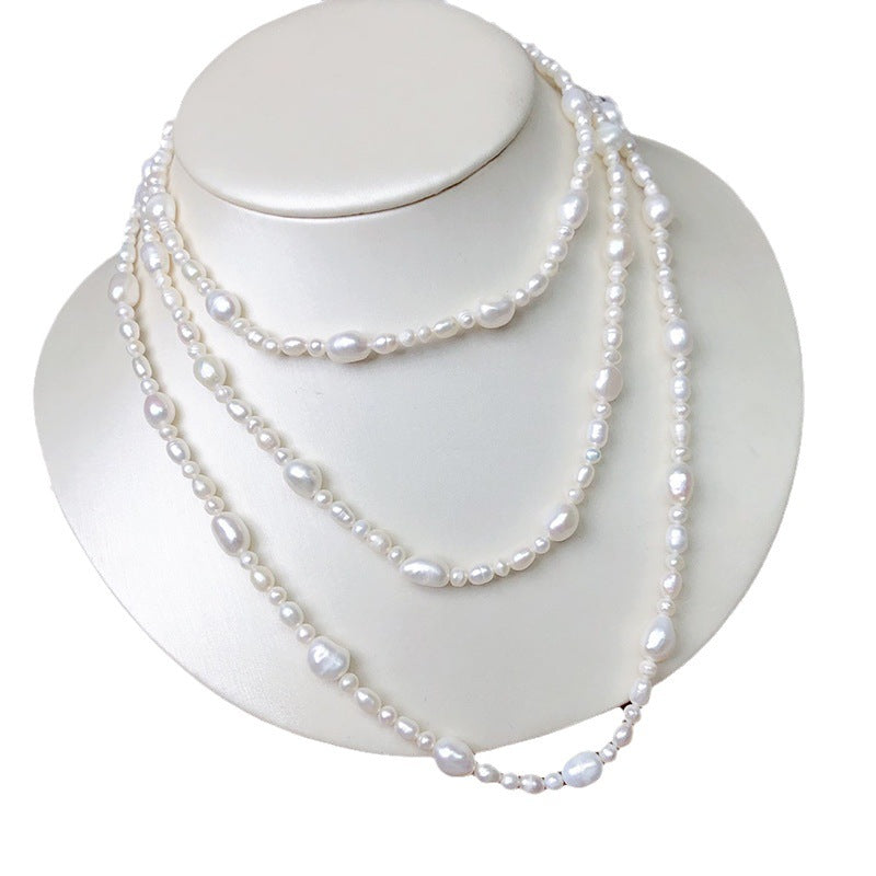 Double Layer Natural Freshwater Pearl Necklace for Women - Elegant Long Pendant Chain, Fashion Jewelry for Qipao and Wholesale