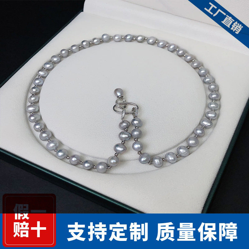 8mm Gray Freshwater Pearl Necklace for Women - Fashion Multi-Wear Pendant Chain, Perfect Gift Jewelry