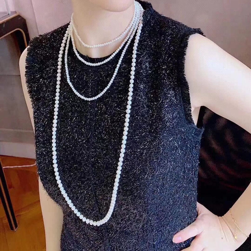 3-4mm & 7-8mm Freshwater Pearl Necklace - Layered Design, Korean Style