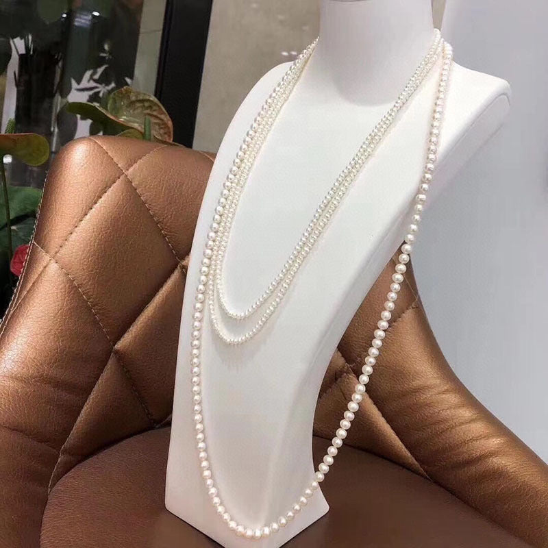 3-4mm & 7-8mm Freshwater Pearl Necklace - Layered Design, Korean Style