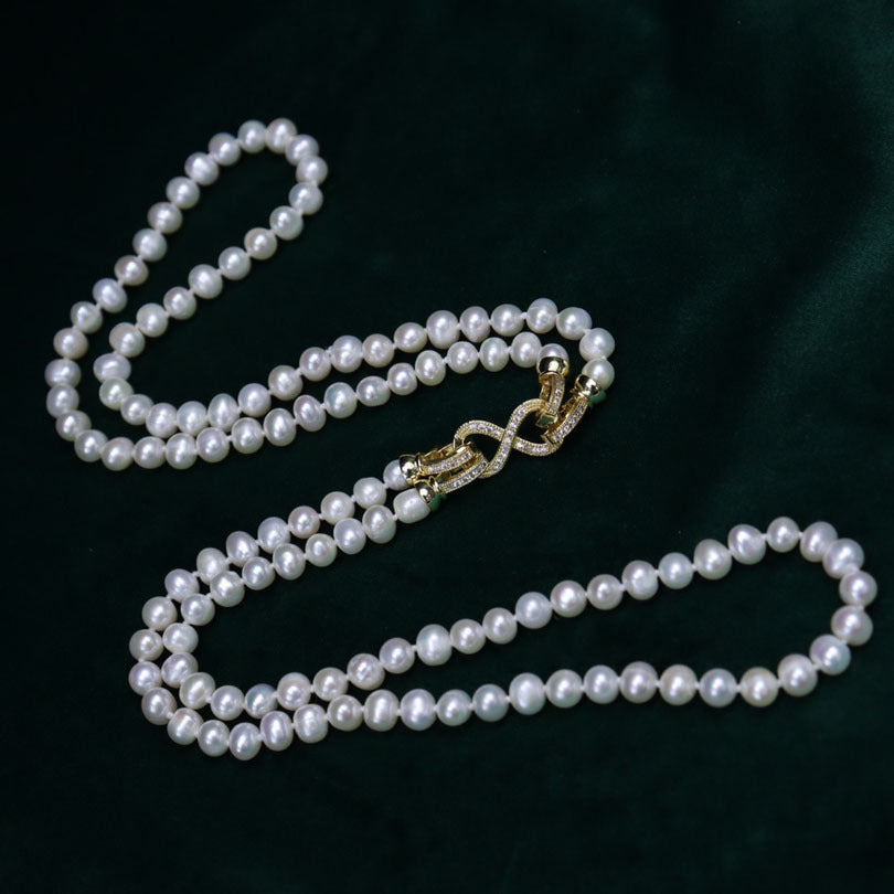 natural freshwater pearl necklace female, Hepburn style temperament versatile French double-layer collarbone chain