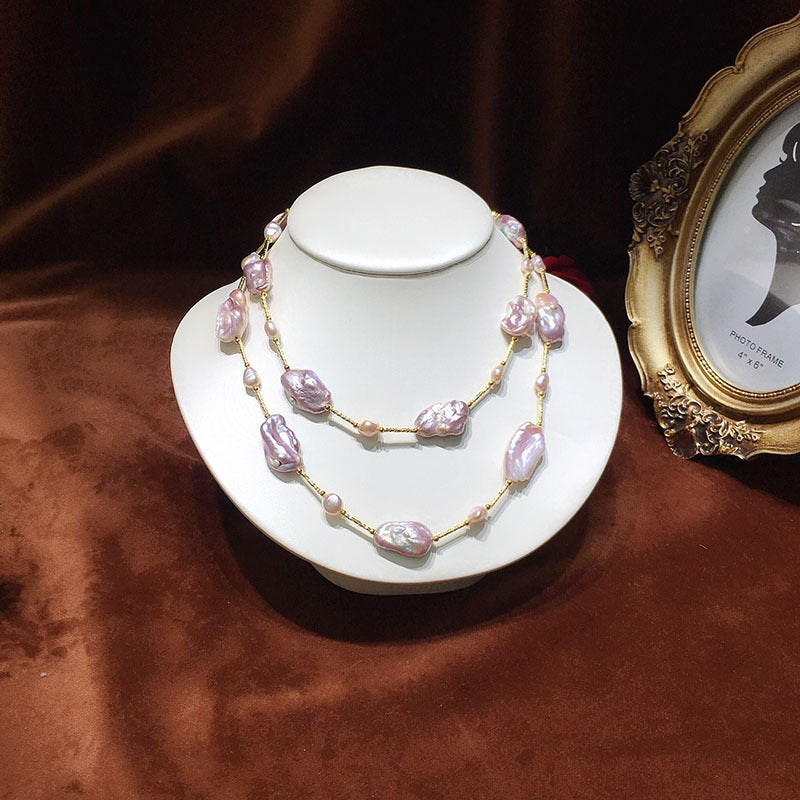 "Baroque Pearl Necklace | Raw Colorful Purple 6-14mm Unique Design for Women"
