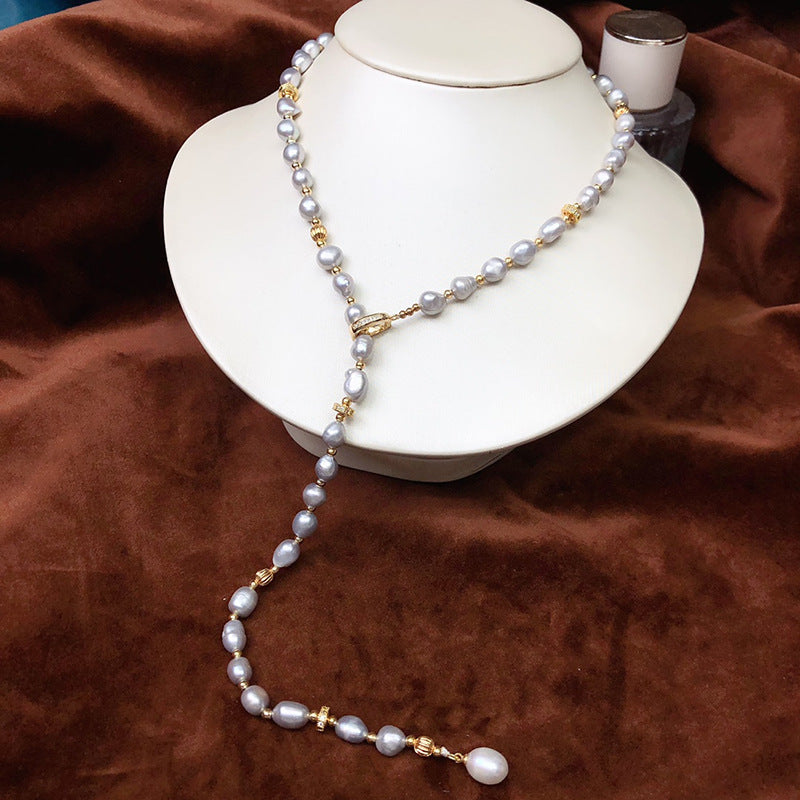 "Freshwater Pearl Necklace | Long-Length Simple Fashion for Women"