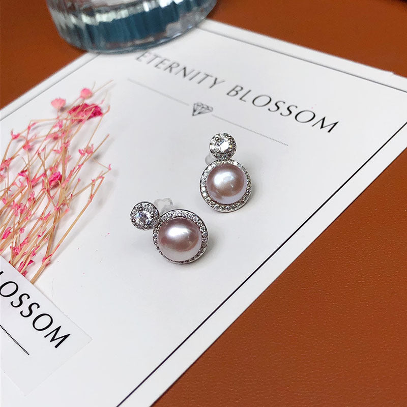 freshwater pearl stud earrings fashion versatile jewelry
