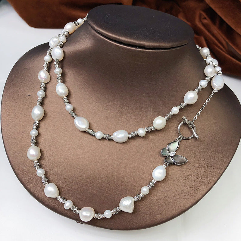 Natural Baroque Pearl Necklace for Women - Irregular Pearl Collarbone Chain, Minimalist Luxury Jewelry with Rice Pearl Accents