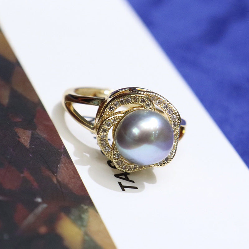 Natural freshwater pearl ring8-9mm, gilded with 18K gold versatile in temperament