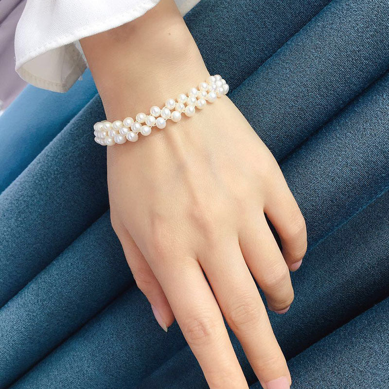 Natural freshwater pearl bracelet 4-5mm double row elegant gift