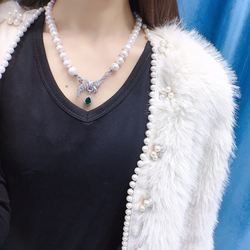 Freshwater pearl necklace women's 8-9mm nearly round and slightly flawed one multi-band autumn and winter fashion versatile collarbone chain jewelry 377