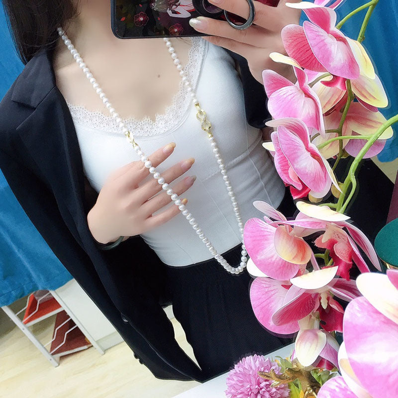 French freshwater pearl necklace women's Korean 8-9mm double-layer stacked wear nearly round and flawed fashion versatile temperament jewelry 326