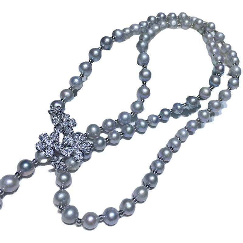 Gray Freshwater Pearl Necklace - 8-9mm Near-Round, High Luster, Multi-Way Wear