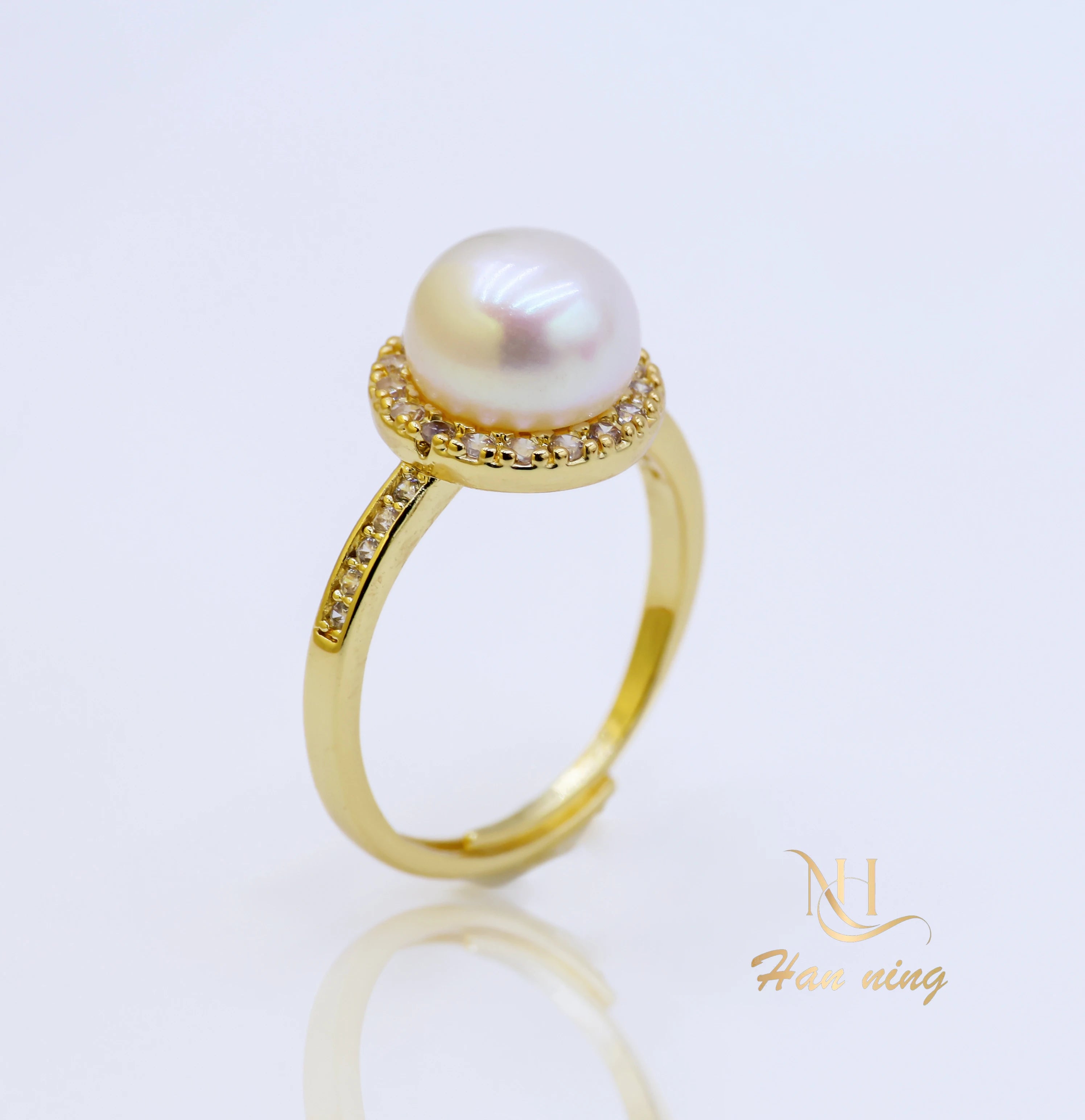 High Quality 18K Gold Plated Natural Freshwater Pearl Ring Luxury Adjustable Open Wedding Jewelry Wholesale