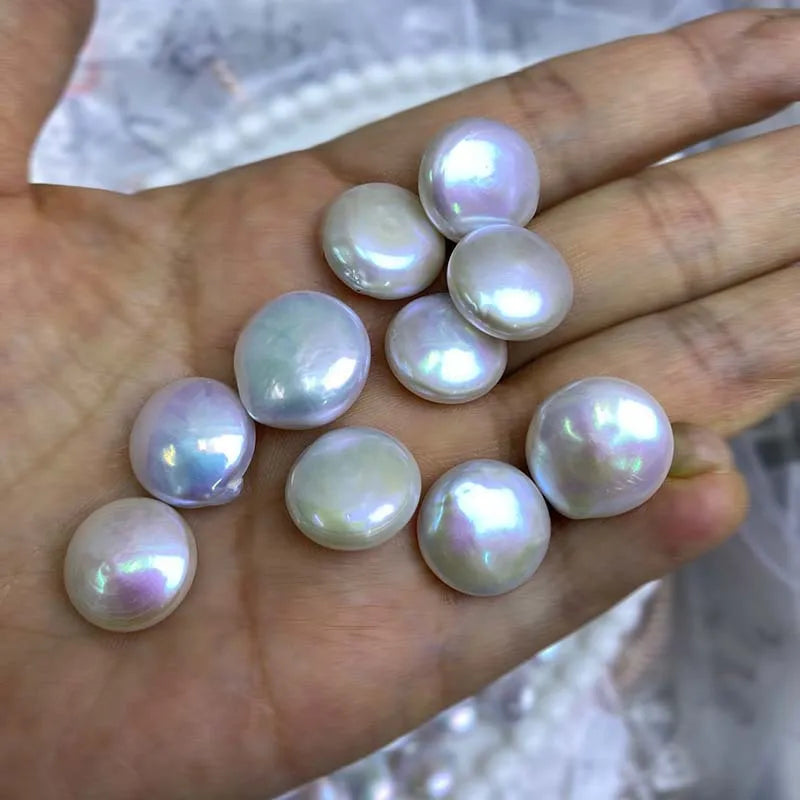 15mm White Button shape Cultured natural Freshwater Pearl Baroque Loose Beads High Luster Flawless for DIY Jewelry Making