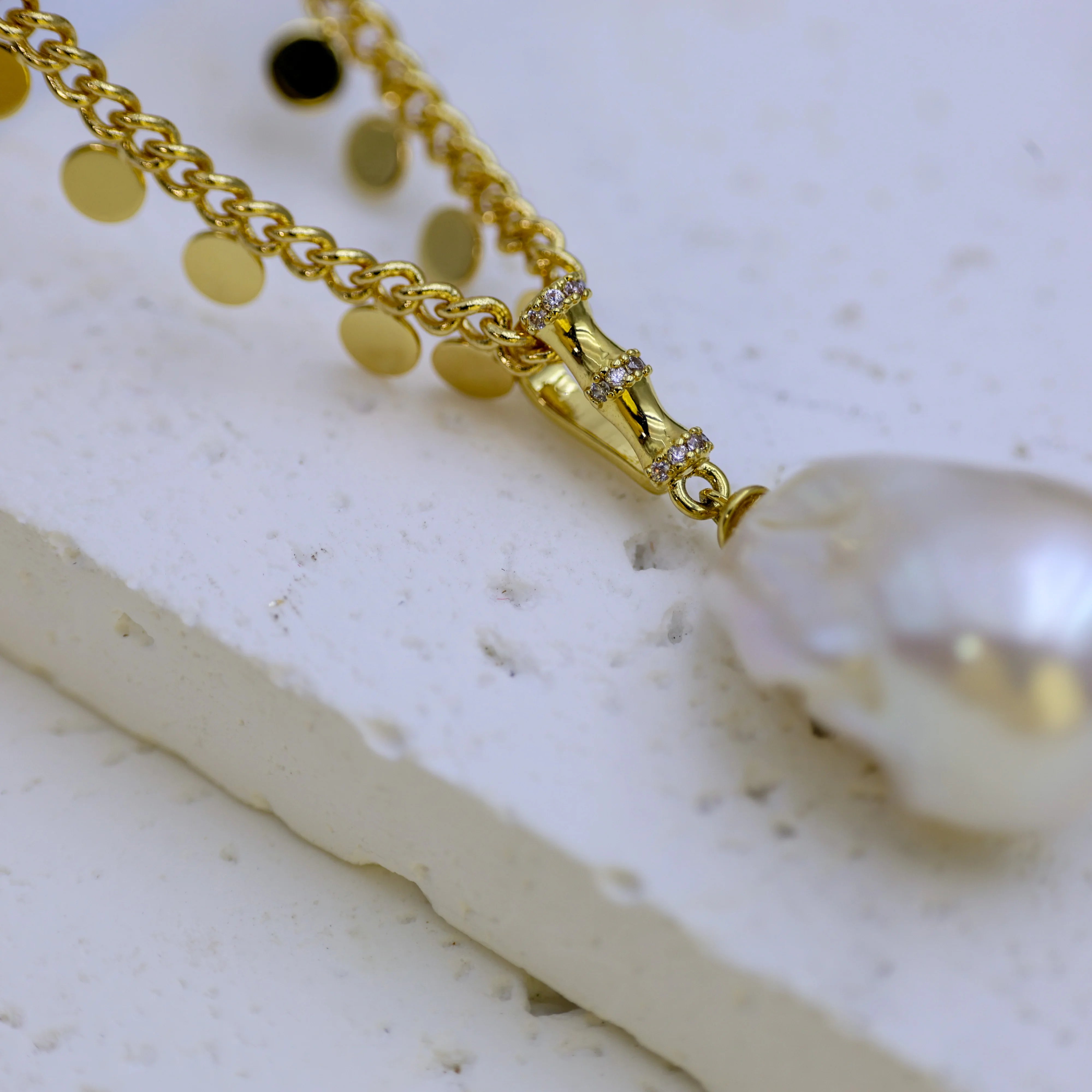Ladies' DIY 18K gold plated high-end natural shaped pearl Baroque necklace