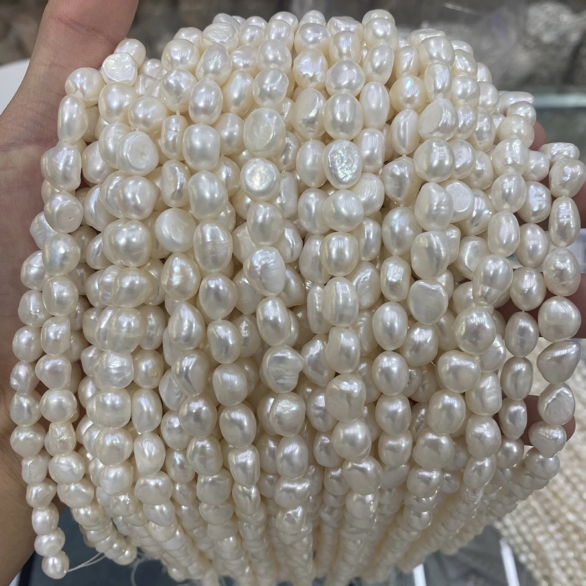 DIY Baroque Natural round Rice Shape Freshwater Pearl Beads White Loose Pearls for Jewelry Making 9-10mm pearl