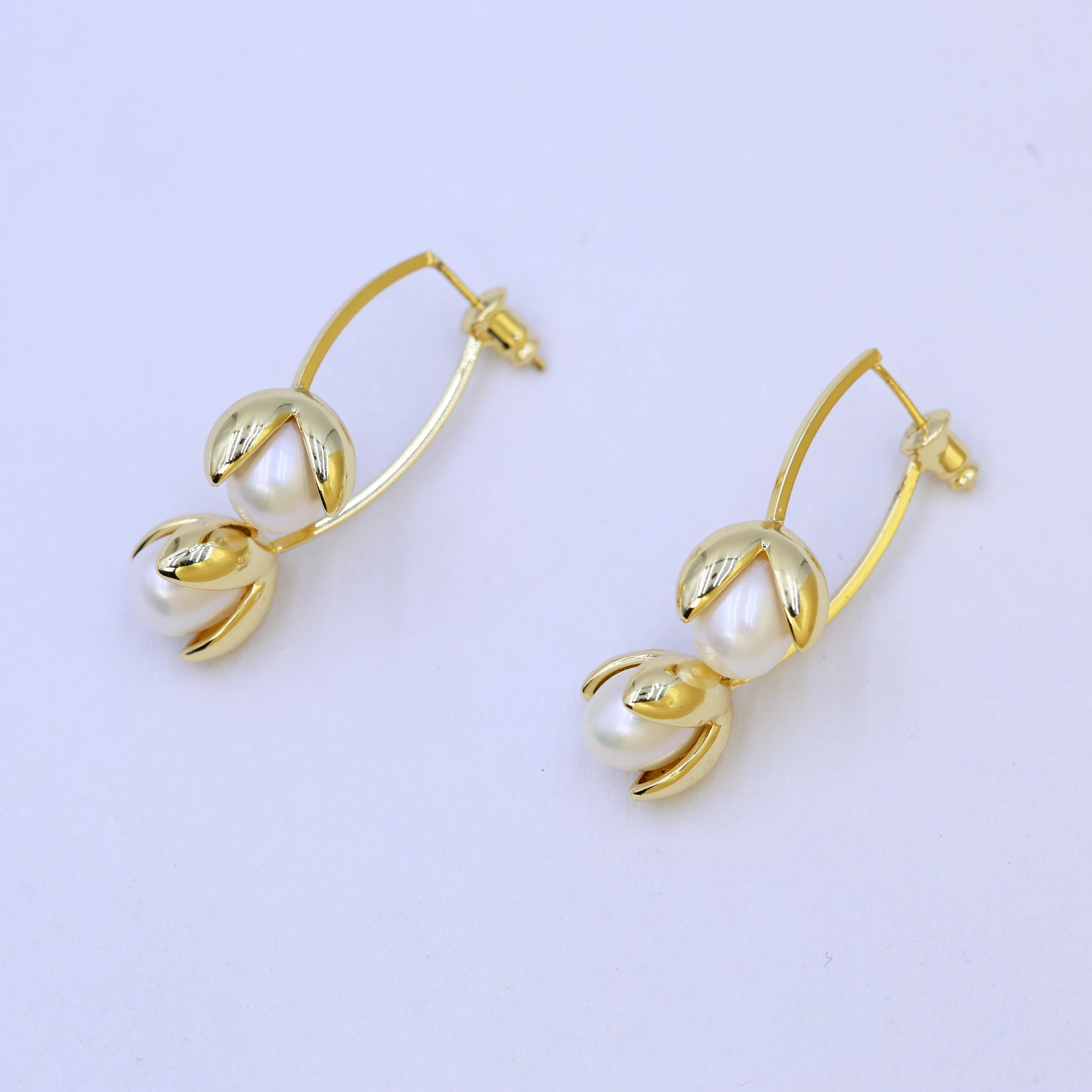 DIY Fashion Design Women's Trendy Tulip Earrings Freshwater Natural  Pearls with18K gold Wedding Gift Wholesale Fashion Jewelry