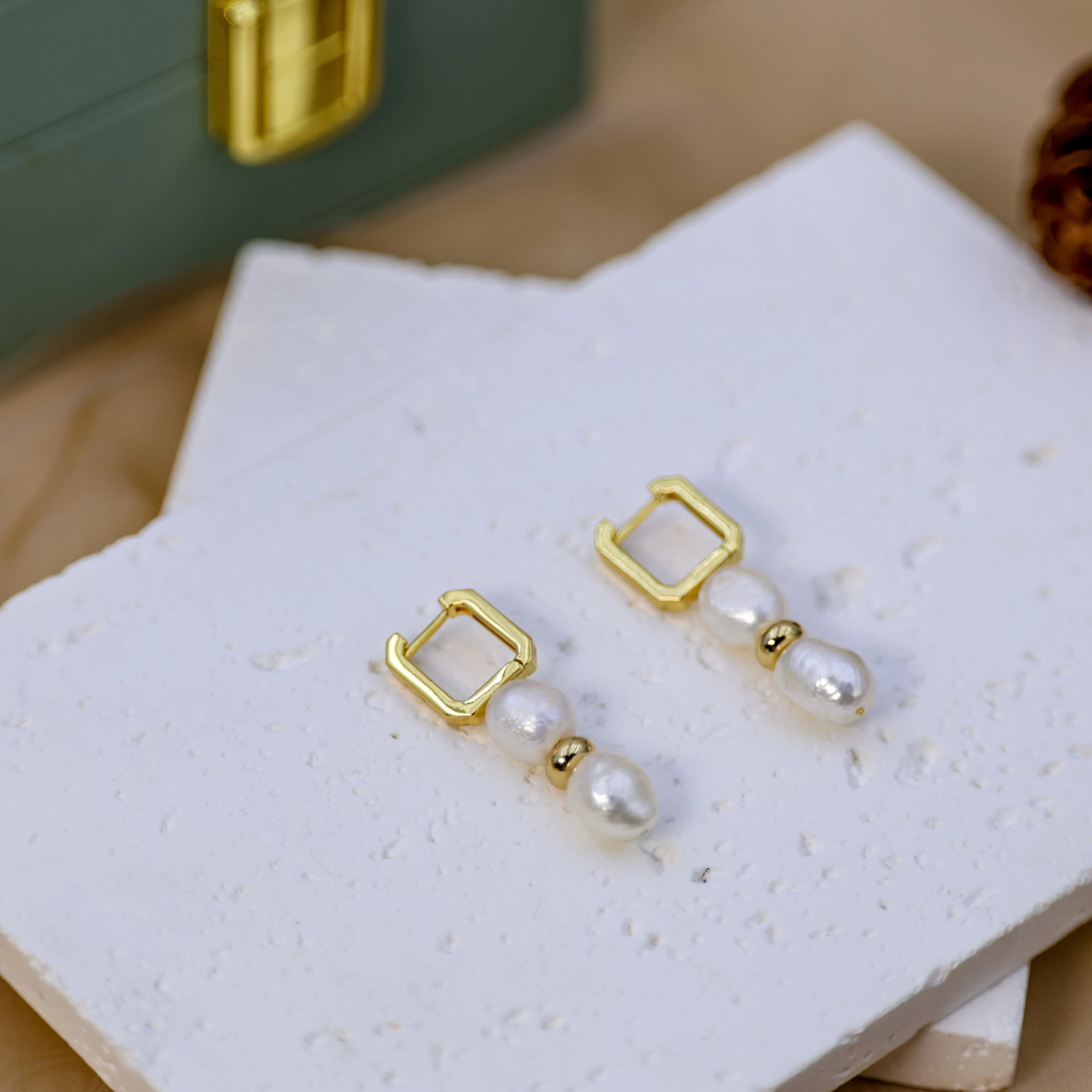DIY Fashion Design Natural Freshwater Pearl 18K Gold Plated Women's Earrings