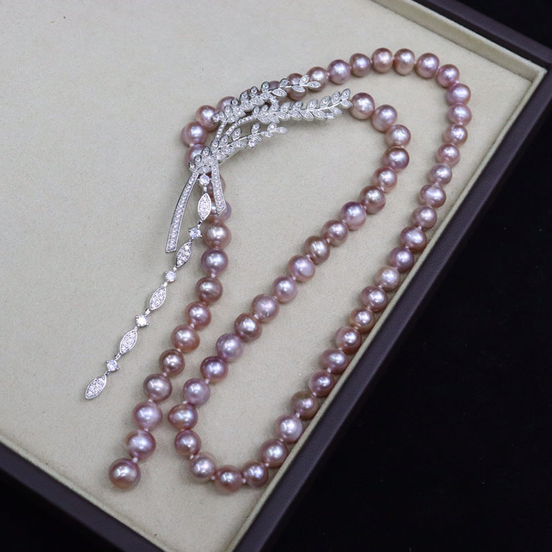 Natural Light Purple Freshwater Pearl Necklace for Women, Slightly Flawed, Versatile Fashion Jewelry, Unique Designer Sweater Chain Wholesale