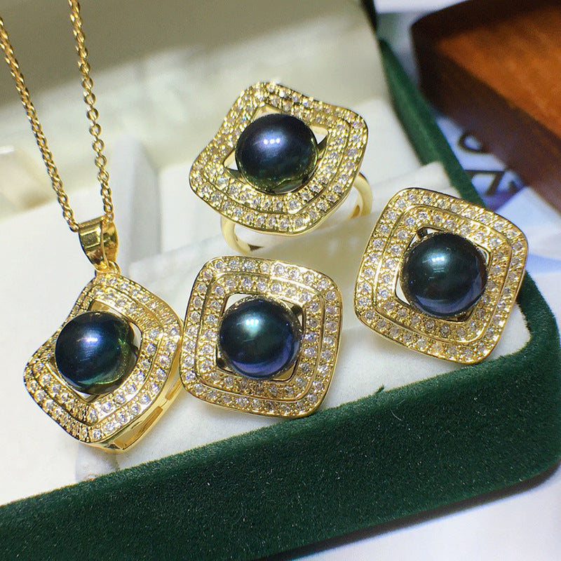 High Luster Freshwater Pearl Set - 18k Gold, Micro-Pave Diamonds, Holiday Gift