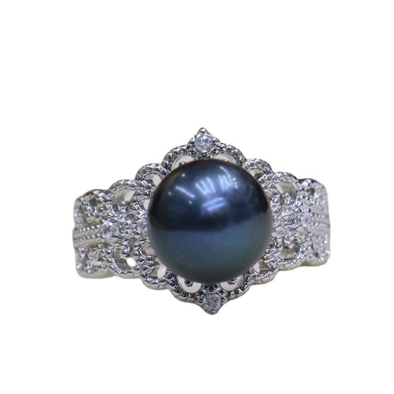 "Retro Freshwater Pearl Open Ring - Simple and Versatile Design, Elegant Women's Jewelry"