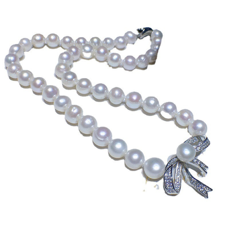 Natural freshwater pearl necklace female white bow niche design
