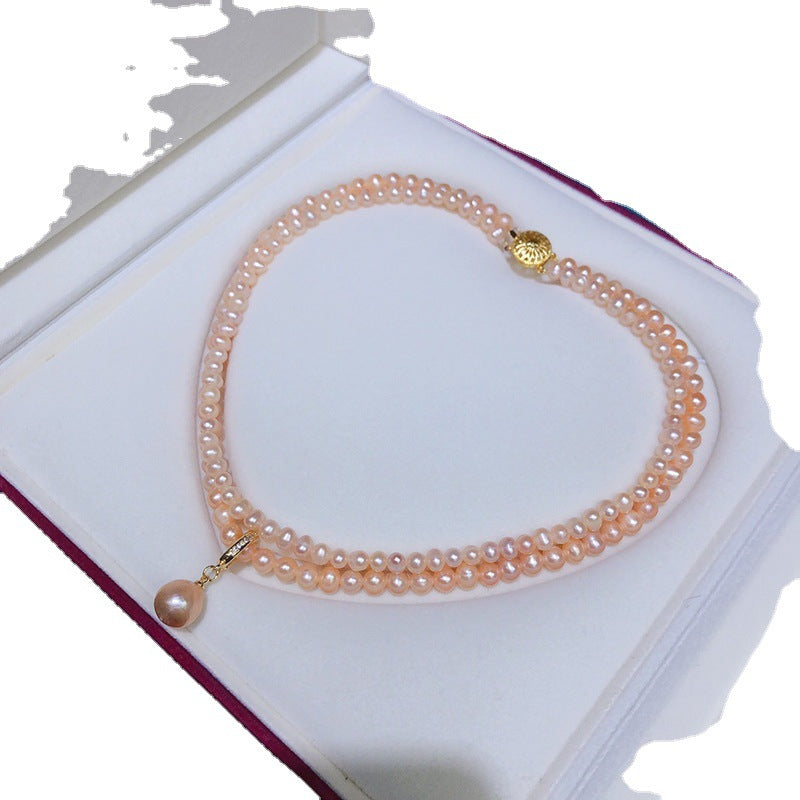Natural Freshwater Pink Pearl Necklace for Women - Double-Layer Elegant Stylish Minimalist Clavicle Chain