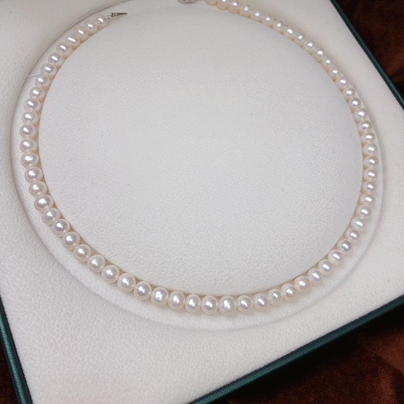 Natural freshwater pearl necklace s925 silver clasp nearly round pearls