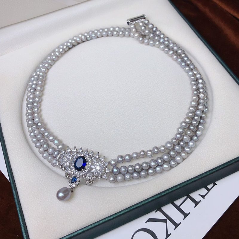 French retro freshwater pearl three-layer necklace