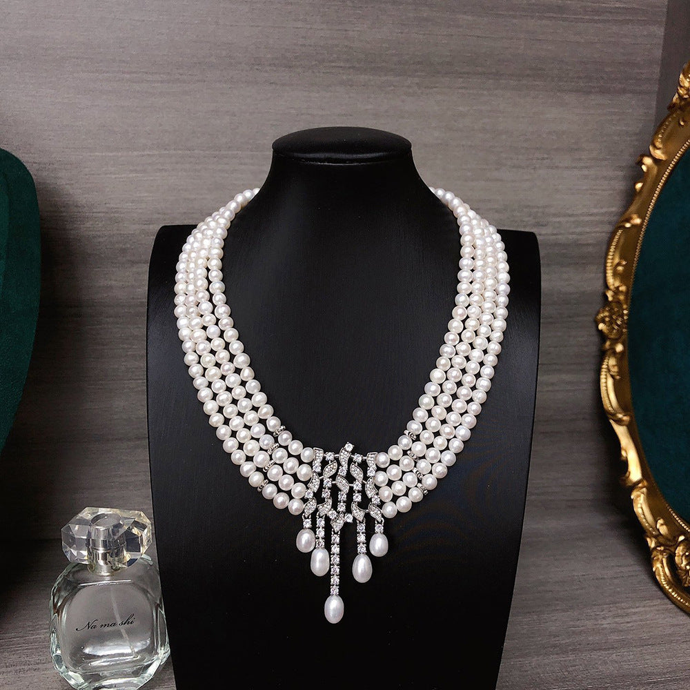 French retro freshwater pearl necklace women's white versatile light luxury jewelry niche design pearl necklace wholesale