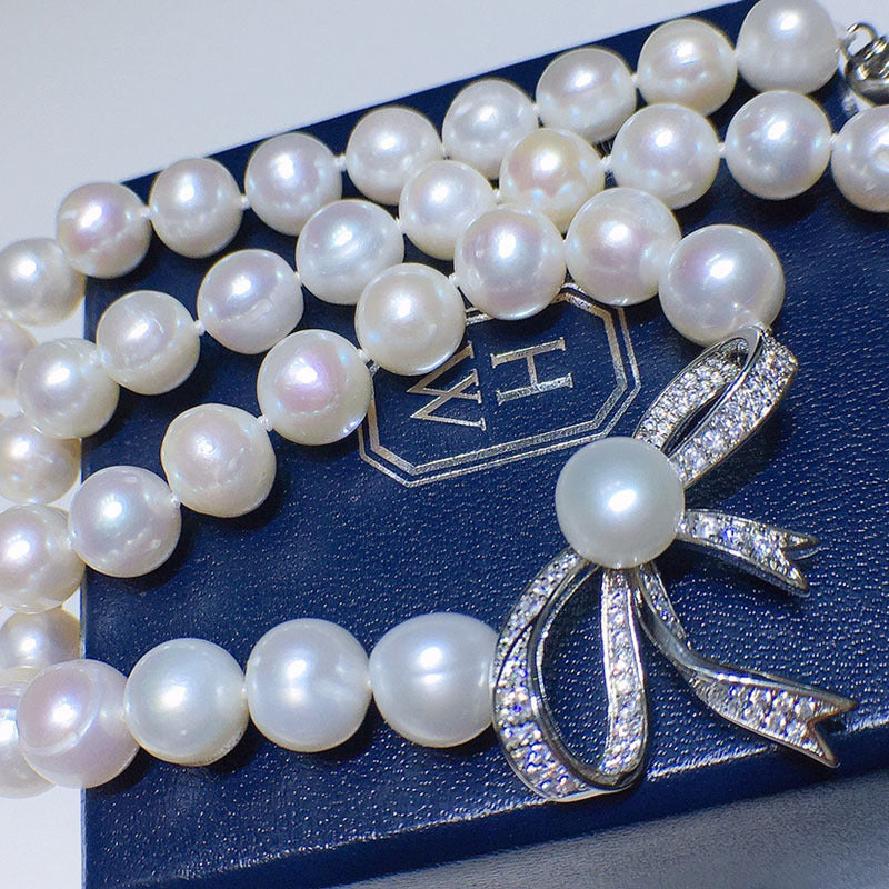 Natural freshwater pearl necklace female white bow niche design