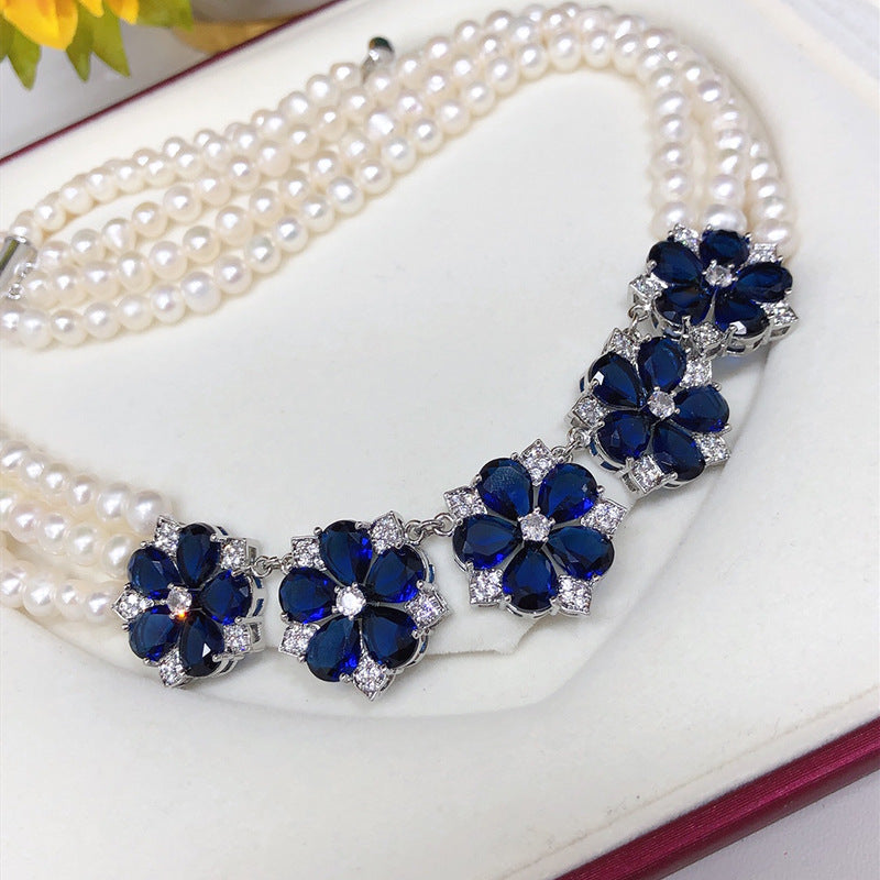 French retro natural freshwater pearl white fashion light luxury jewelry three-layer niche clavicle chain wholesale