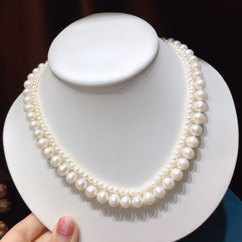 Natural freshwater pearl necklace Women's versatile double-layer mother and child chain jewelry Fashion design Elegant temperament Gift jewelry