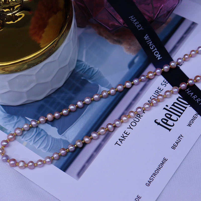 Natural freshwater pearl necklace women's pink purple fashion versatile jewelry