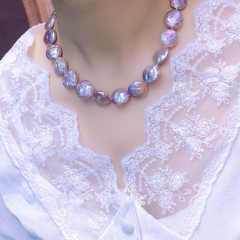 Freshwater Baroque Pearl Necklace Purple Fashion Simple Wholesale