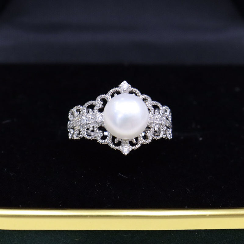 "Retro Freshwater Pearl Open Ring - Simple and Versatile Design, Elegant Women's Jewelry"