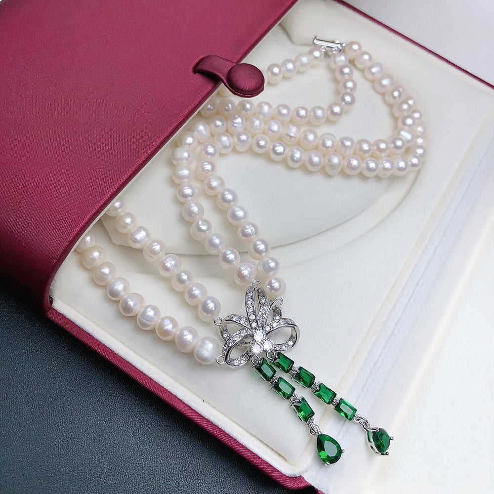 Natural Freshwater Pearl Necklace for Women - White Double-Layer Exquisite Clavicle Chain Fashion Jewelry
