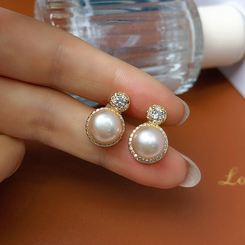 freshwater pearl stud earrings fashion versatile jewelry