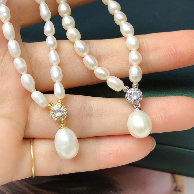 Authentic Natural Freshwater Pearl Necklace, Women's White Rice-Shaped Summer Versatile Design, Clavicle Chain Wholesale