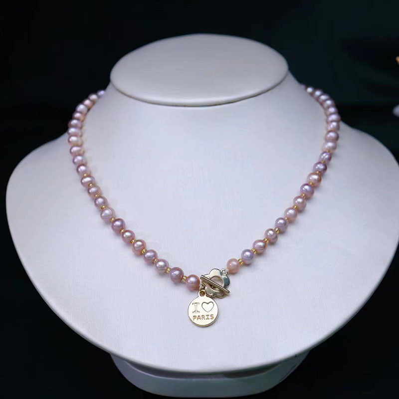 Natural freshwater pearl necklace women's pink purple fashion versatile jewelry