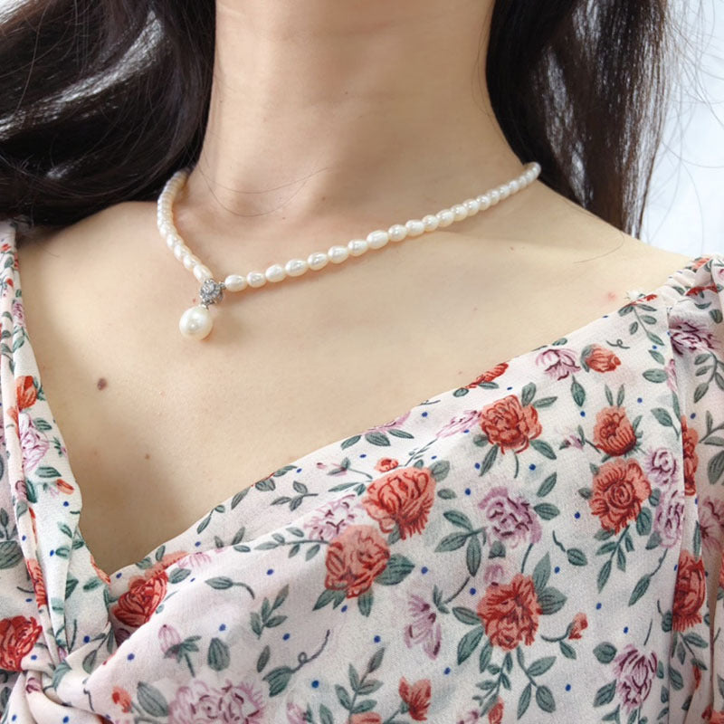 Authentic Natural Freshwater Pearl Necklace, Women's White Rice-Shaped Summer Versatile Design, Clavicle Chain Wholesale